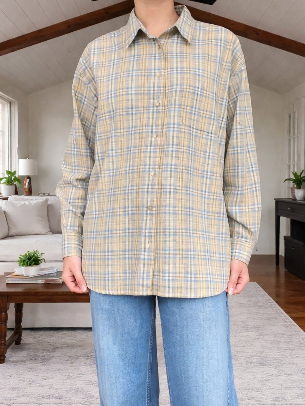 Vintage Woolrich Yellow and Blue Plaid Men's Shirt